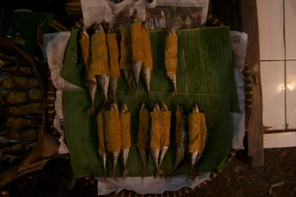 Photo of a bunch of fish that are on a table, Indonesia, February 2013, Reinder Nijhoff