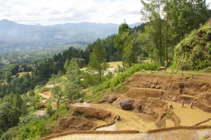 Photo of a group of people standing on top of a dirt hill, Indonesia, February 2013, Reinder Nijhoff
