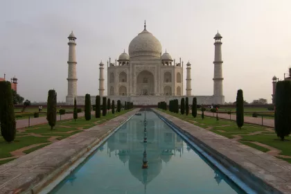 Photo of a large building with a long pool in front of it, Myanmar, India, Nepal, June 2015, Reinder Nijhoff