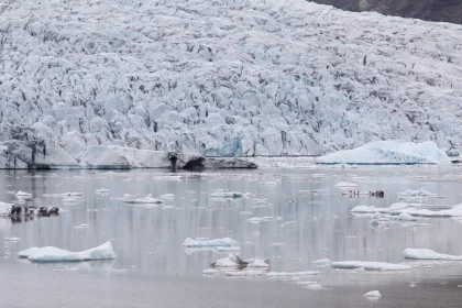 Photo of a large glacier with lots of ice floating on top of it, Iceland, June 2016, Reinder Nijhoff