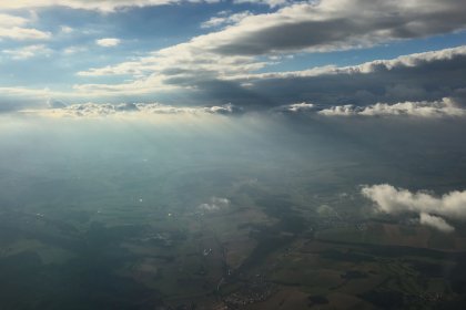 Photo of a view of the sky and clouds from an airplane, Fisu WC, Poznan, September 2016, Reinder Nijhoff