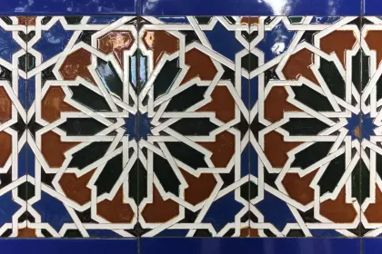 Photo of a close up of a blue and brown tile, Tiles, Seville, February 2017, Reinder Nijhoff