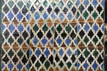 Photo of a close up of a tiled wall with different colors, Tiles, Seville, February 2017, Reinder Nijhoff