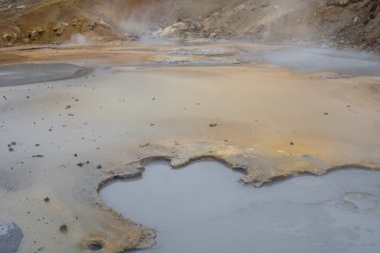 Photo of a large body of water with steam rising out of it, Iceland, May 2017, Reinder Nijhoff