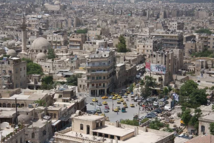 Photo of an aerial view of a city with lots of buildings, Jordan, Syria, Lebanon, May 2009, Reinder Nijhoff